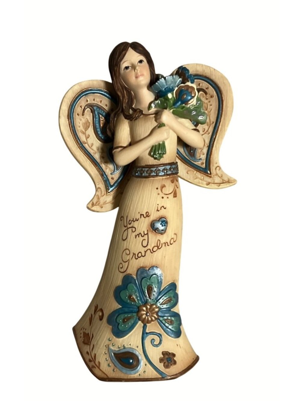 Perfectly Paisley Your'e in my Heart Grandma Angel Figurine With Floral Accents